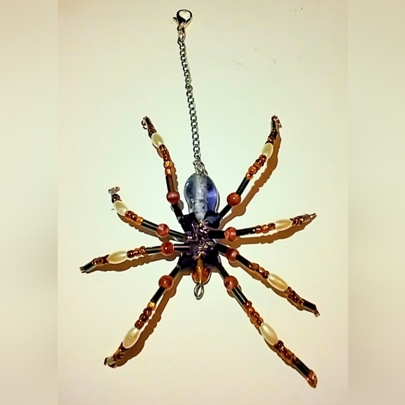Artisan Beaded Spider Pendant • Purple and Brown - Picture 15 of 17